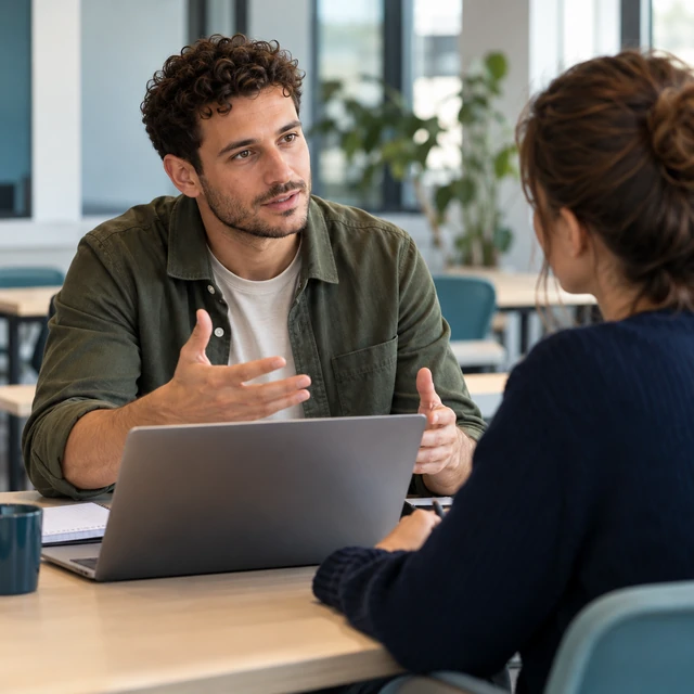 Conseiller commercial échangeant autour d’une offre