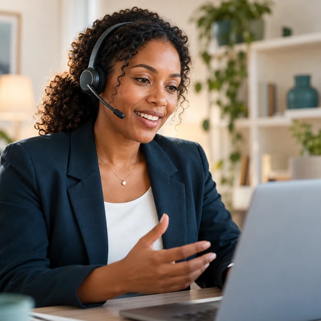 Opératrice du support client avec un casque